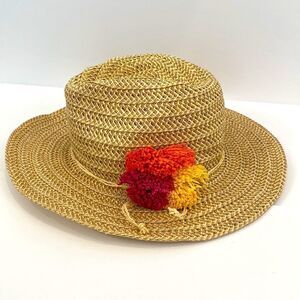 DPC Dorfman Pacific Wide Brim Paper Hat With Colored Pompoms